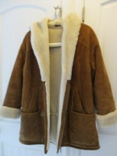 Tan Gallery Suede Leather Winter Coat, Size M