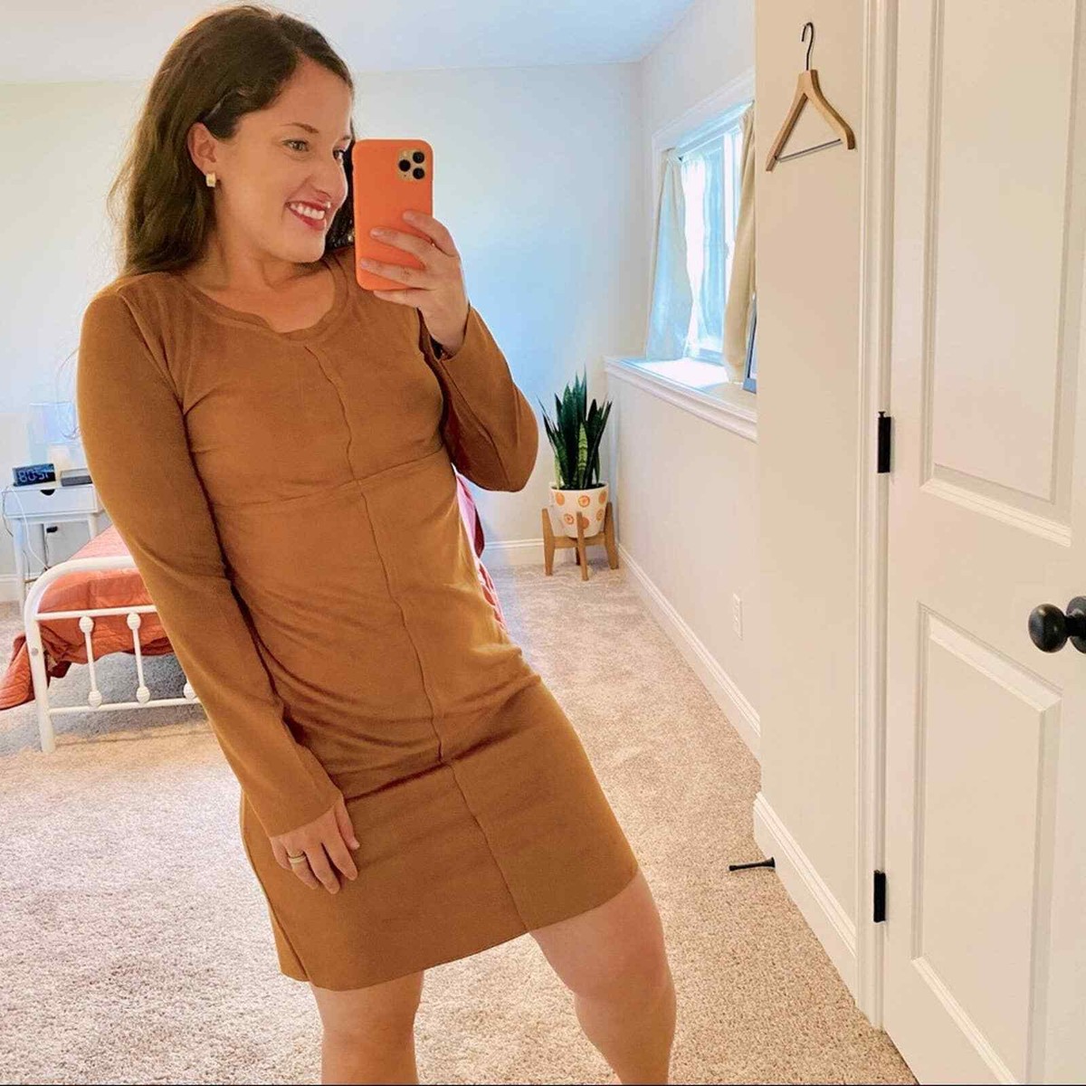 Cloister Collection Brown Tan Faux Leather Long Sleeve Mini Dress XS