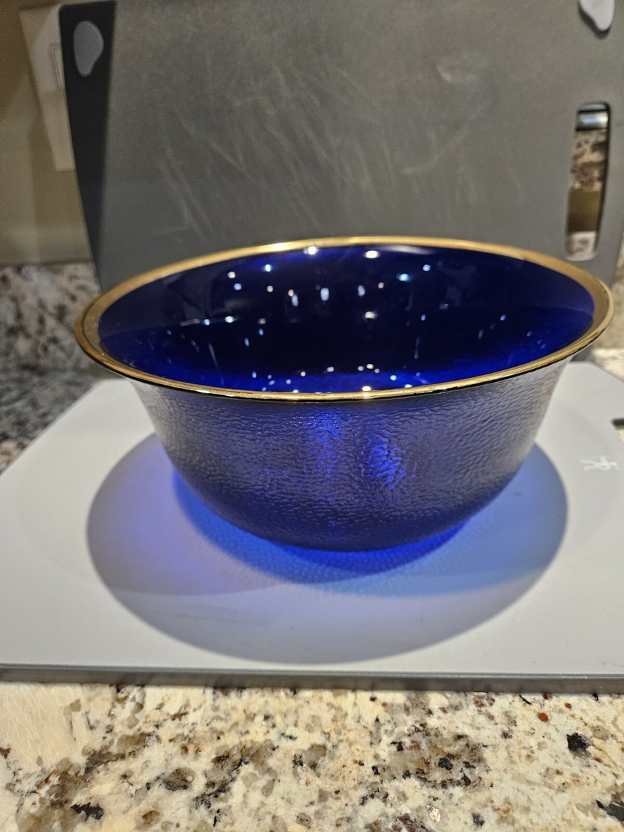 VTG Cobalt Blue Textured Pebble Glass Gold Rim Heavy Bowl Dalzell