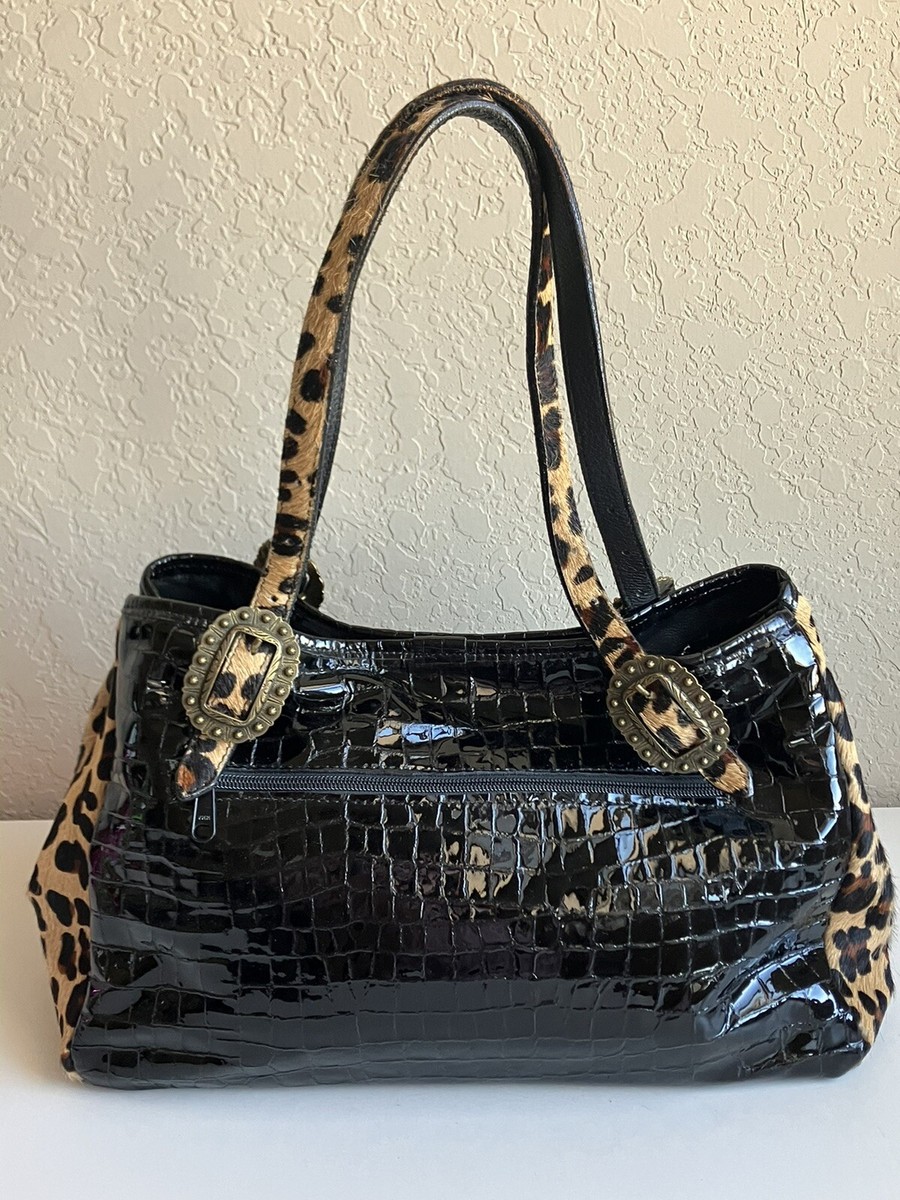 Double J Saddlery Purse Handbag Black Crocodile Leather Leopard