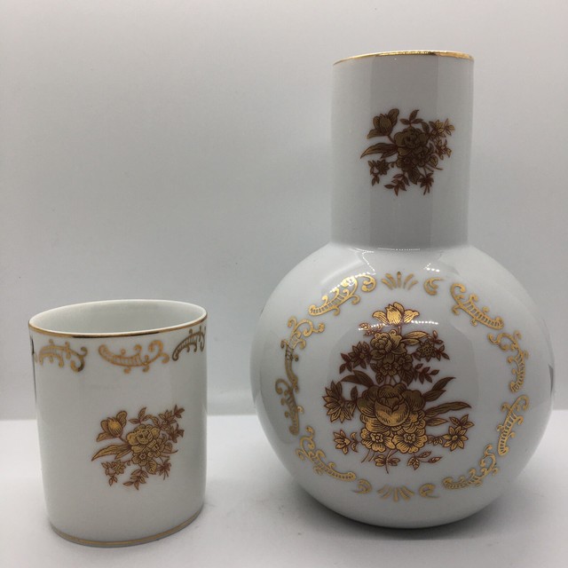 Vintage Porcelain Bedside Water Pitcher Carafe With Cobalt & White W