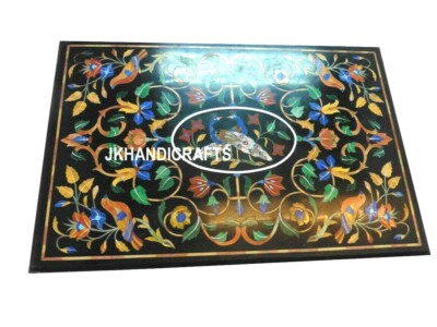 Determine 30'' X 24'' Black Marble Meeting Dining Table Top Precious Inlaid Work 