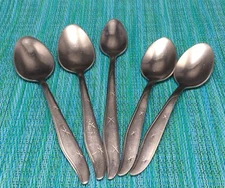 5 Mar-Crest Citation Atomic SPOONS Stainless 2 Teaspoons 2 Soup Spoons 1 Ice Tea
