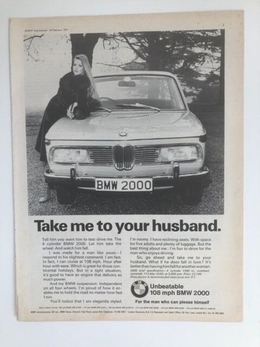 1971 ANZEIGE BMW 2000 108mph UNSCHLAGBARES AUTO LUXUS 4 ZYLINDER OBENLIEGENDE NOCKENWELLE