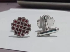 Men Cufflink Wedding 14k White Gold Plated 1Ct Round Cut Lab-Created Red Garnet