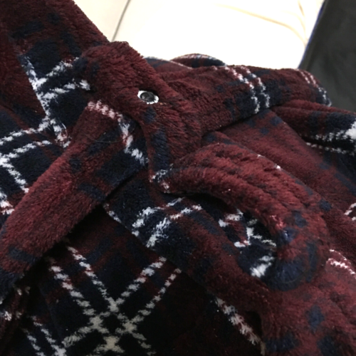 Mens Robe Plush Fleece Soft Burgandy Plaid One Size Fits Most INTIMO Brand, EUC - Picture 6 of 6