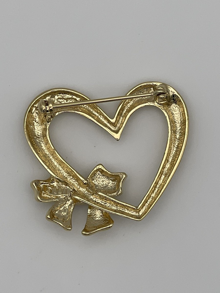 Open Heart Bow Red Rhinestone JJ Brooch | eBay