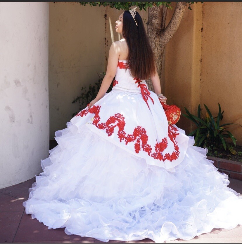 Quinceanera dress gold Red  White, Custom-made, bling bling Sweet 16 Ball  Gown | eBay