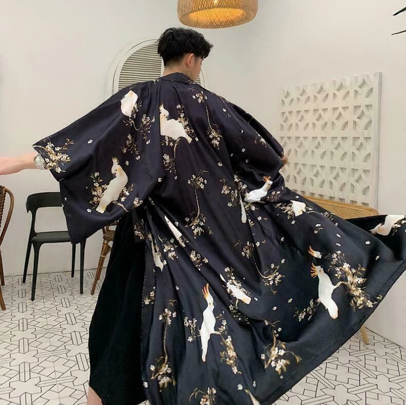 Japanese Style Mens Short Sleeve Oversize Yukata Kimono Bathrobe
