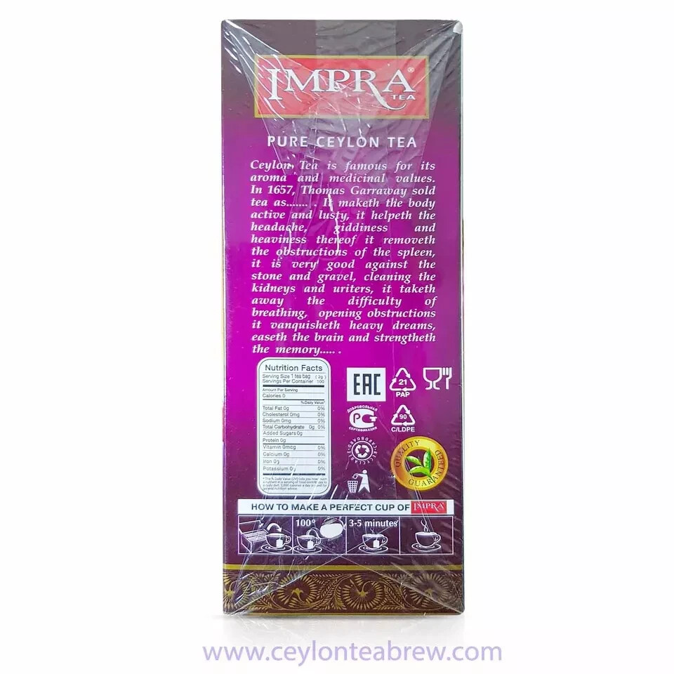 Impra Pure Ceylon Special quality black tea high grown tea enveloped
