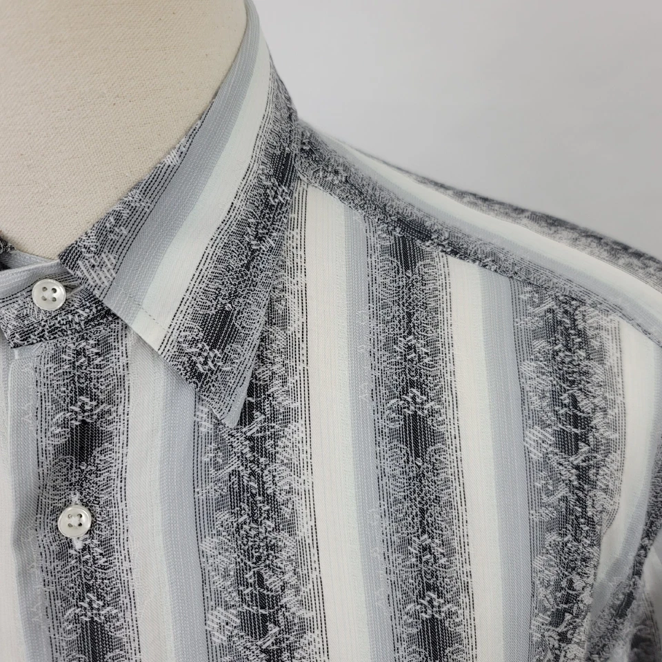 Camisa para hombre Zanella floral y a rayas gris abotonada grande excelente Foto 3 de 4