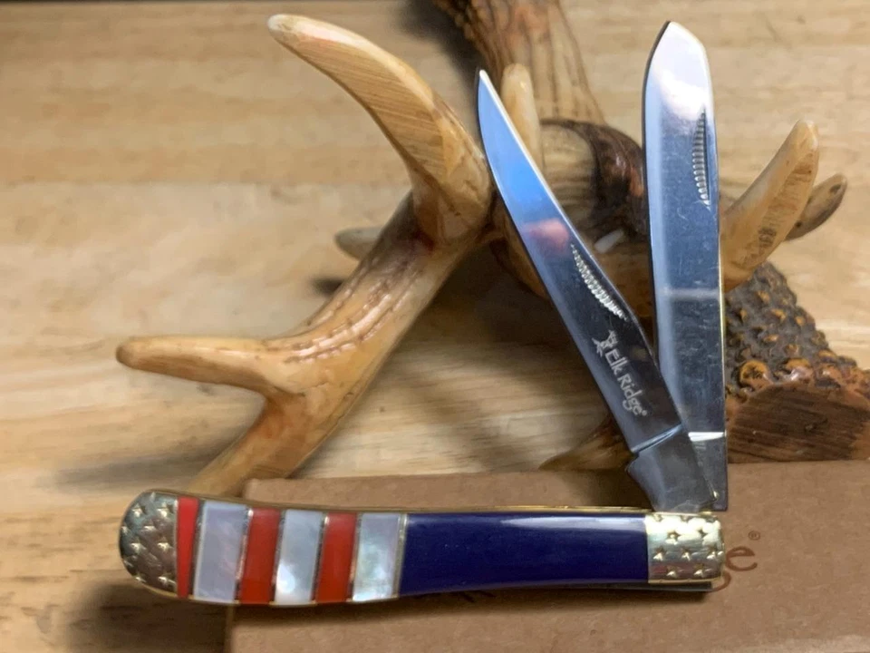 Navaja de Bolsillo Elk Ridge Estrellas y Rayas Rojo Blanco Azul Trampero 3 3/4" ER954AF Foto 2 de 4