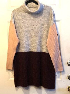 VERO MODA Sz M-L  Women's Knit Tunic Long Sweater Gray/Brown/Peach Wool Blend