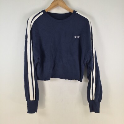 Hollister womens crop jumper sweatshirt size M navy blue striped