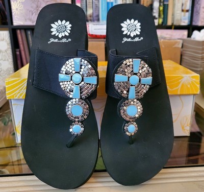 yellow box turquoise flip flops