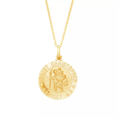 Sterling Silber Heiliger Christophorus goldfarbene Medaille Charm Halskette 18 Zoll