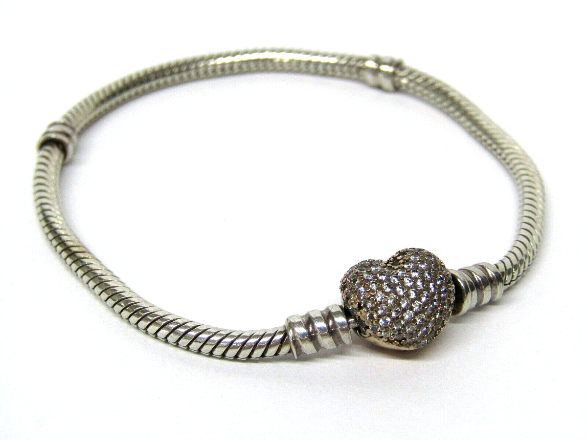 Pandora Moments Sparkling Pave Two Tone Heart Clasp Bracelet 7