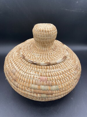 Native Alaskan Hand Woven Coiled Lidded Basket