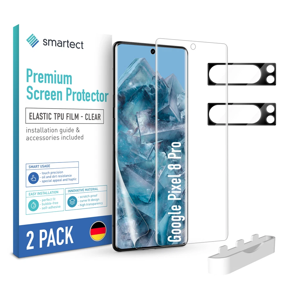 SMARTECT 2x TPU Schutzfolie Klar für Google Pixel 8 Pro + 2x Kameraschutz Panzerfolie