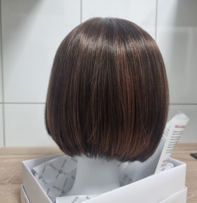 Short Bob Wig Real Human Hair Brown Highlights   Lightweight & Natural Look