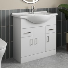 850mm Freestanding Bathroom Vanity Unit Basin Sink Cabinet Cupboard White Gloss