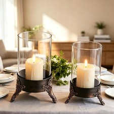 Hurricane Glass Candle Holders, Metal Holders for Pillar Candles