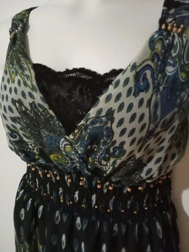 Mlle Gabrielle Women's XL Dress Strapless Stretch Pull On Boho Festival Beaded 