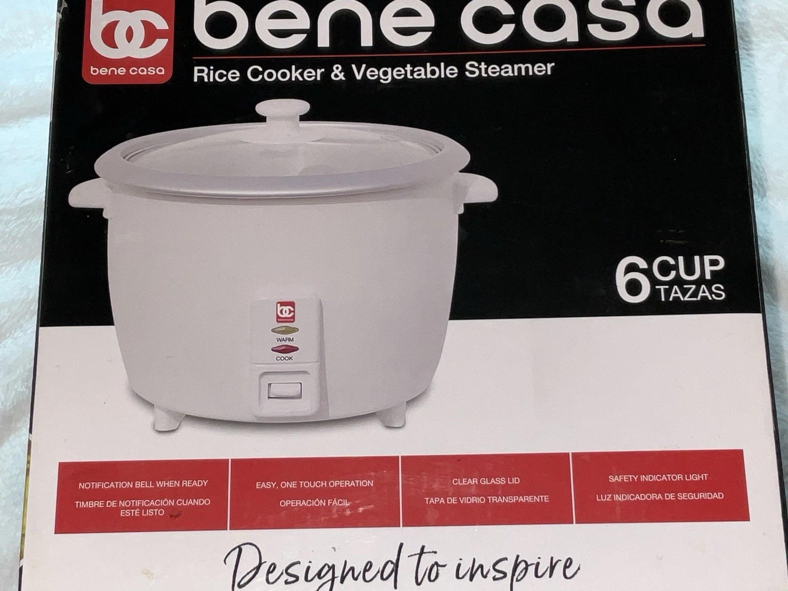Bene Casa Rice Cooker With Glass Lid 6 Cups Black
