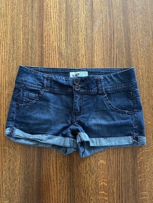 Jolt Blue Denim Cuffed Shorts Medium Wash Pockets Button Closure Juniors 11