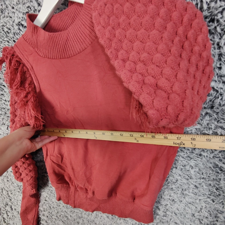 Suéter tejido texturizado manga globo flecos cuello falso Dolan Anthro Coco para mujer XS Foto 4 de 4