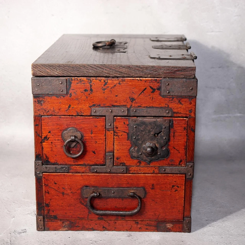 Antiguo japonés de madera Kake Suzuribako caja de piedra tinta cajón Funa Tansu WBX326 Foto 2 de 4