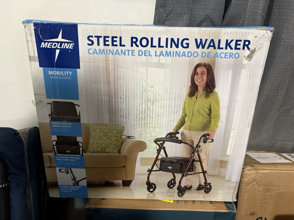 Medline Rollator Walker with Seat, Steel Rolling Walker with 6-inch Wheels - Image 2 of 4