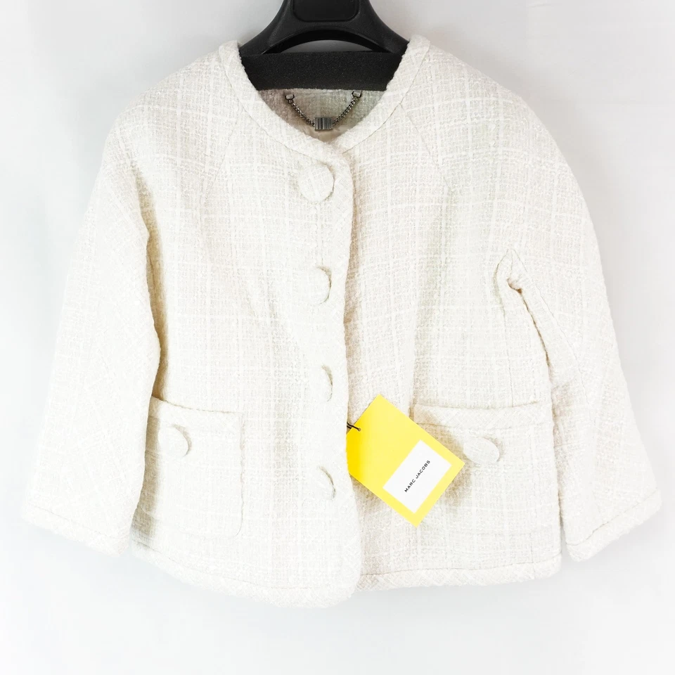 Marc Jacobs Tweed Backwards Round-Neck Lady Jacket In Ivory - Women's Size XS