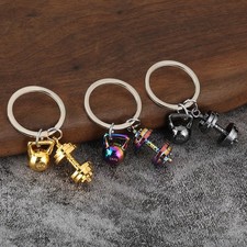 Mini Metal Dumbbell Kettlebell Keychain Gym Fitness Couple Gift Keyring