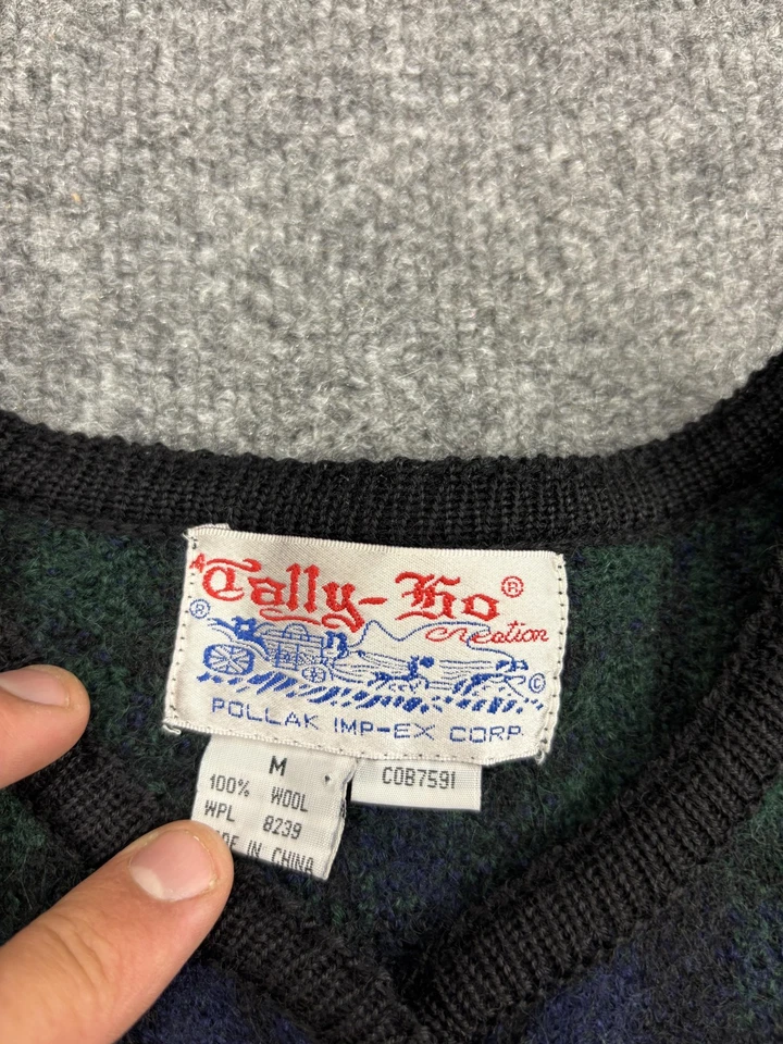 Suéter Tally-Ho Nation para mujer mediano verde a cuadros lana cárdigan botón delantero Foto 2 de 4