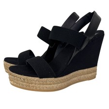 Tory Burch Black 2 Band Canvas Wedge Sandals Size 7