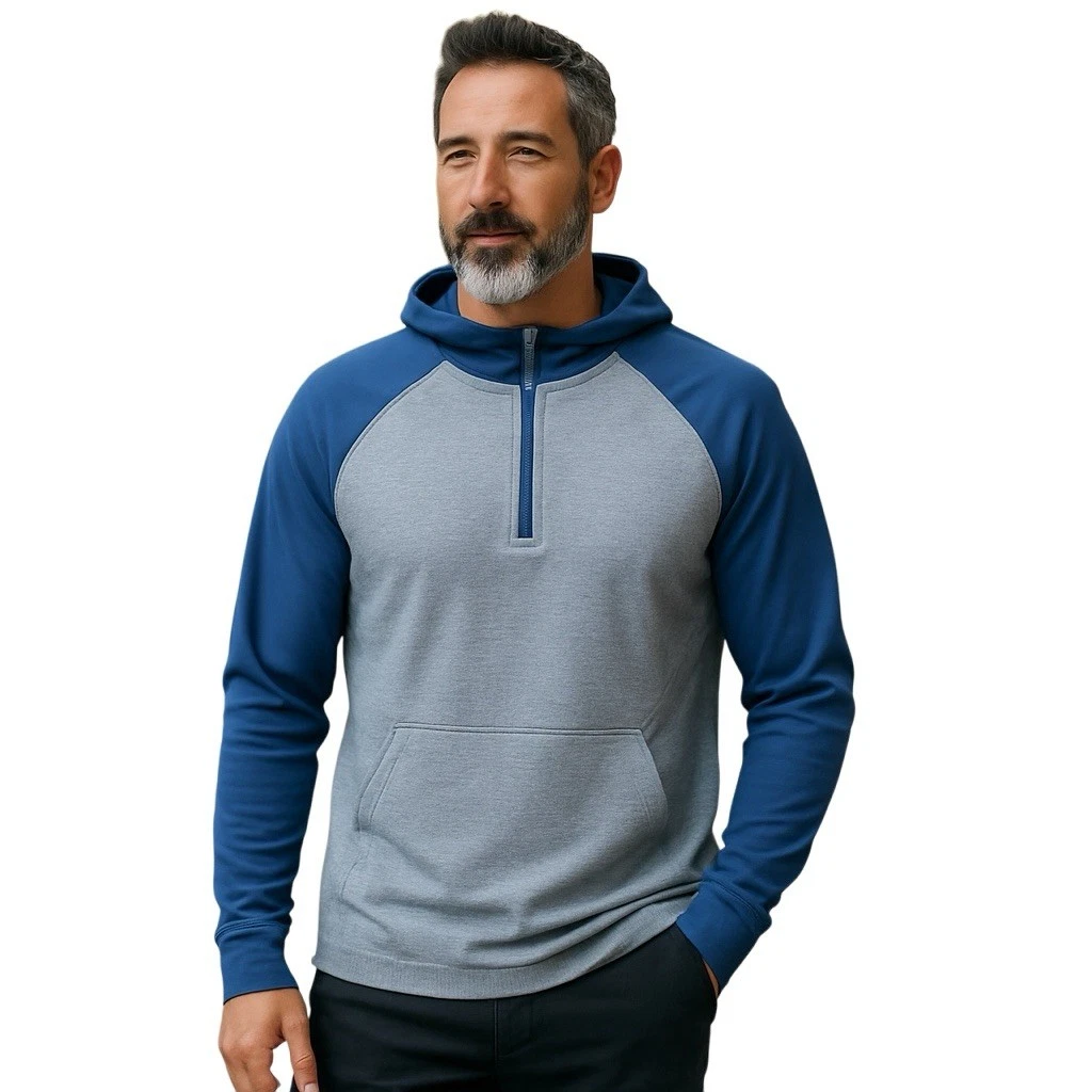 Rhone Hoodie Mens Size XL 1/4 Zip Pullover Lightweight Performance Gray & Blue