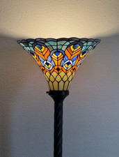 Peacock Tiffany Style Floor Lamp Stained Glass Vintage Bedside Reading Light NEW
