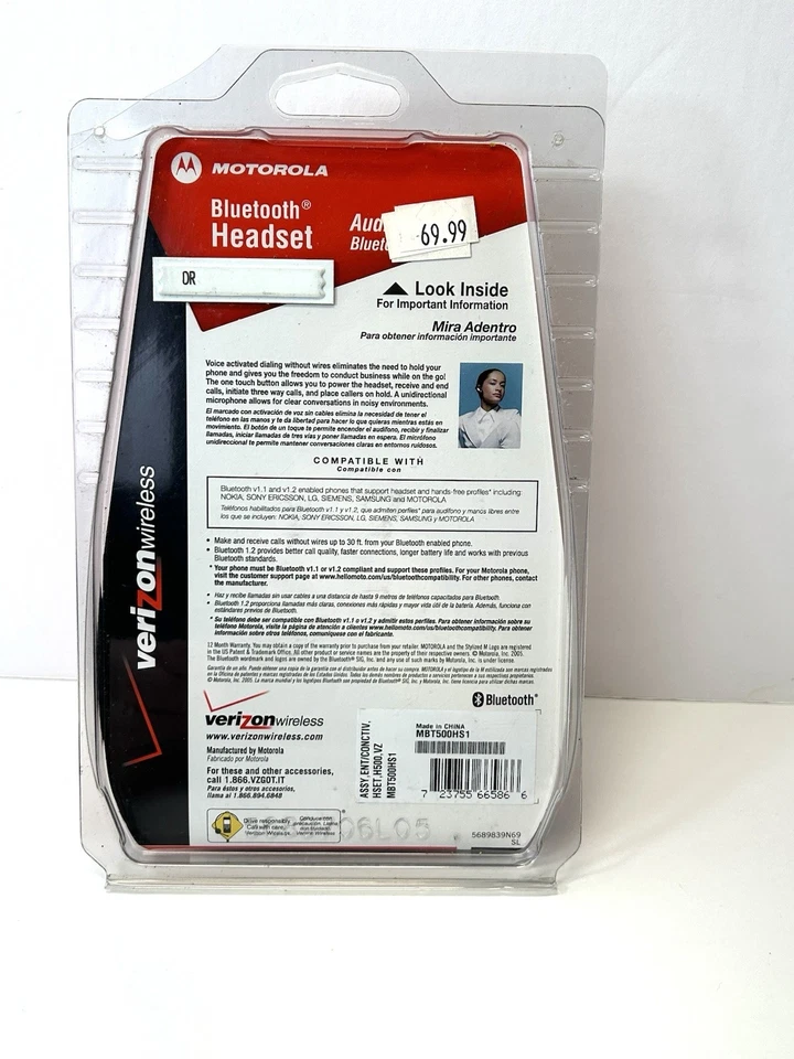 Fone de Ouvido Bluetooth Motorola - Verizon Wireless MBT500HS1 v1.1 1.2 - Imagem 2 de 4