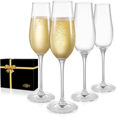 Champagne Flutes Set of 4 - Hand Blown Crystal Champagne Glasses - 8.2Oz Prosecc
