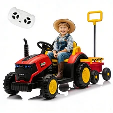 12V Kids Electric Ride On Tractor with Trailer Battery Powered Car Toy w/ Remote