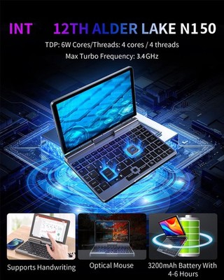 KOOFORWAY 8 Inch 2-in-1 Mini Laptop,HD Rotatable BP8(12GB+512GB
