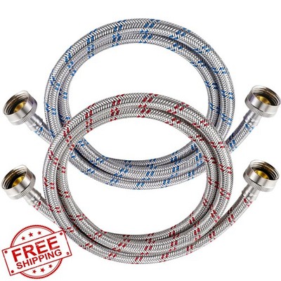Yejesiy 4 Ft Washing Machine Hoses 2 Pack Stainless Steel Burst Proof
