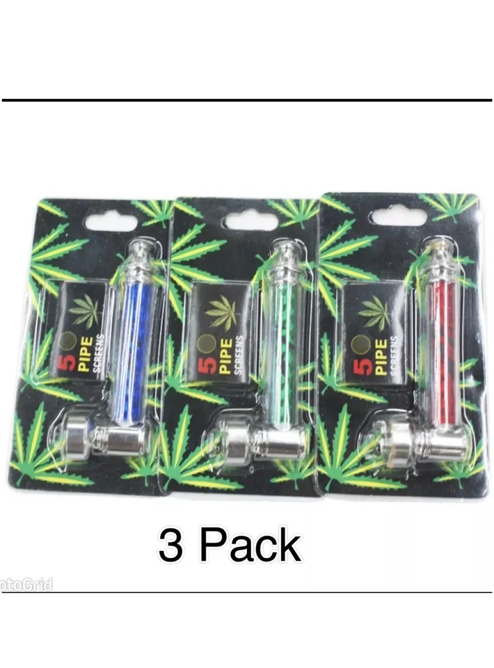 Metal Smoking Pipe 3 Pack with Free Screens