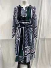 NWT LOFT Blue and Purple Patchwork Print Button Front Dress Size Large
