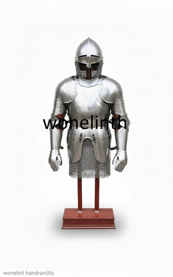 Средневековый деревянный доспехи дисплей стойка - твердый рыцарь кольчуга и шлем держатель - Изображение 4 из 4