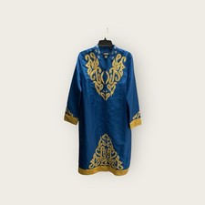 NEW ASHRO Metallic Special Event Suit Jacket Medium Long Gold Blue Afrocentric