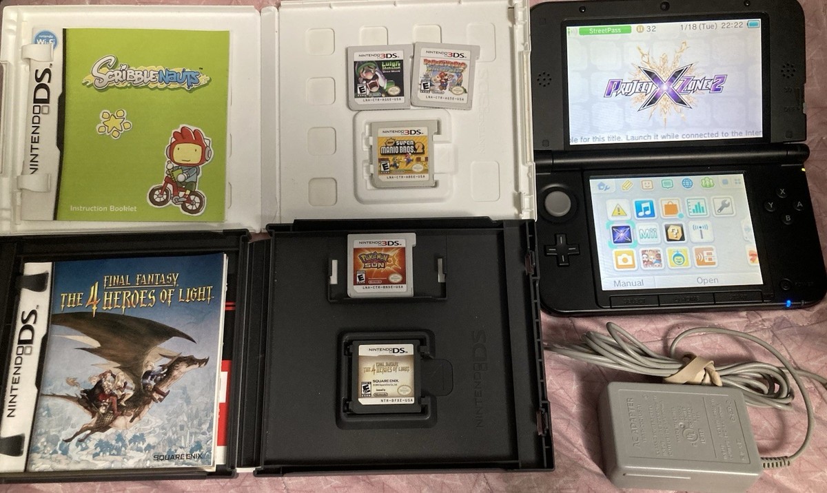 USA Nintendo 3DS XL Console Black Pokemon 6 Game Bundle Mario