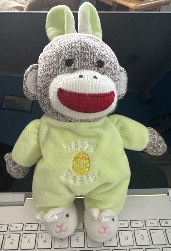 Baby Starters Classic Sock Monkey Happy Easter Bunny Outfit Rattle Plush Toy