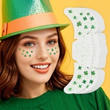 St Patricks Day Accessories, Green Shamrock Temporary Face Glitter Freckles T...